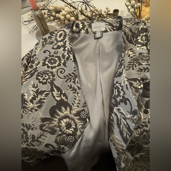 Alice McCall jacquard gray/silver blazer jacket w/ ostrich feather sleeve - US 6 - Picture 2 of 12